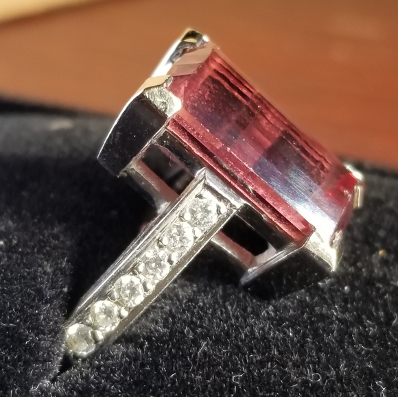 Sale! Huge 14+ carats  14k custom made Russian tourmaline raspberry diamond ring - Picture 16 of 16